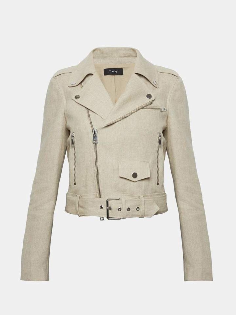 Theory Beige Linen-Blend Moto Jacket